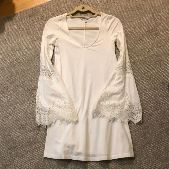 white lace bell sleeve dress